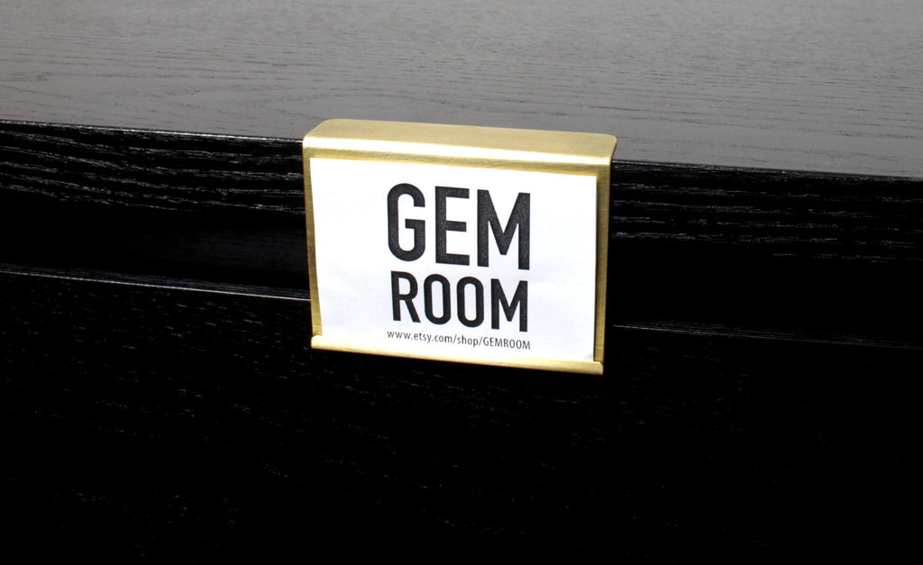 Modern Brass Price Tag Holder: Patina Finish Display