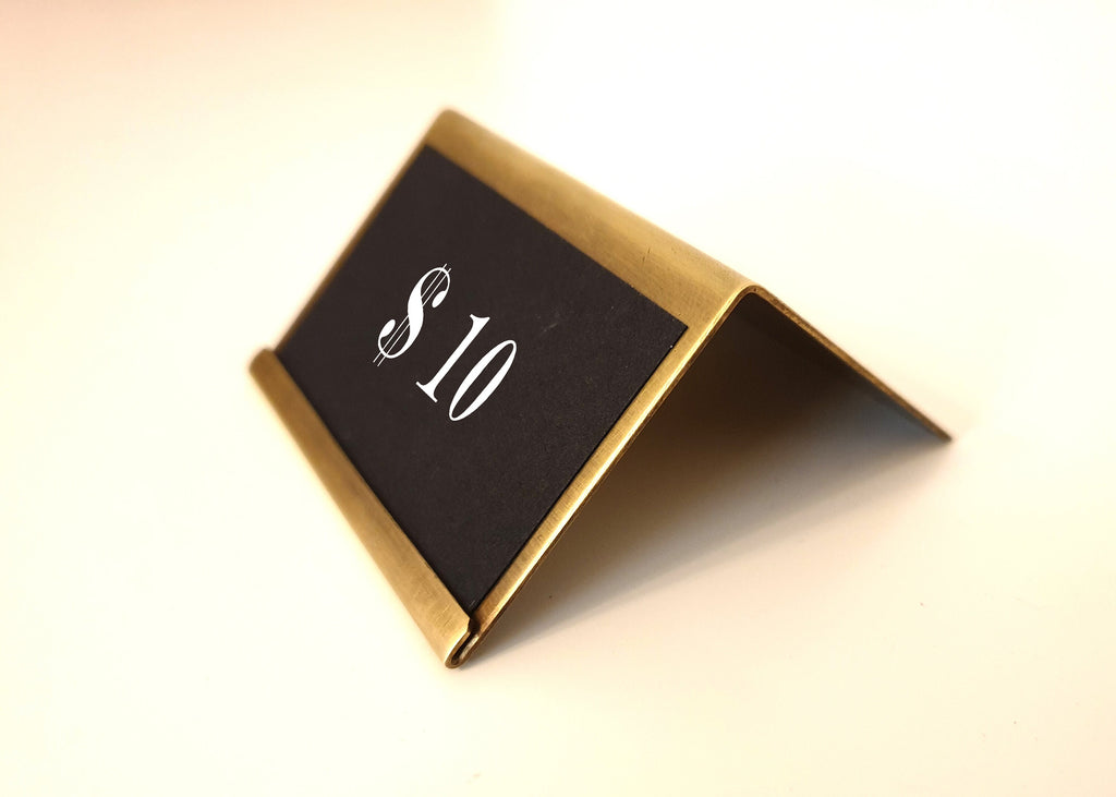 Modern Brass Price Tag Holder: Handmade Patina Finish