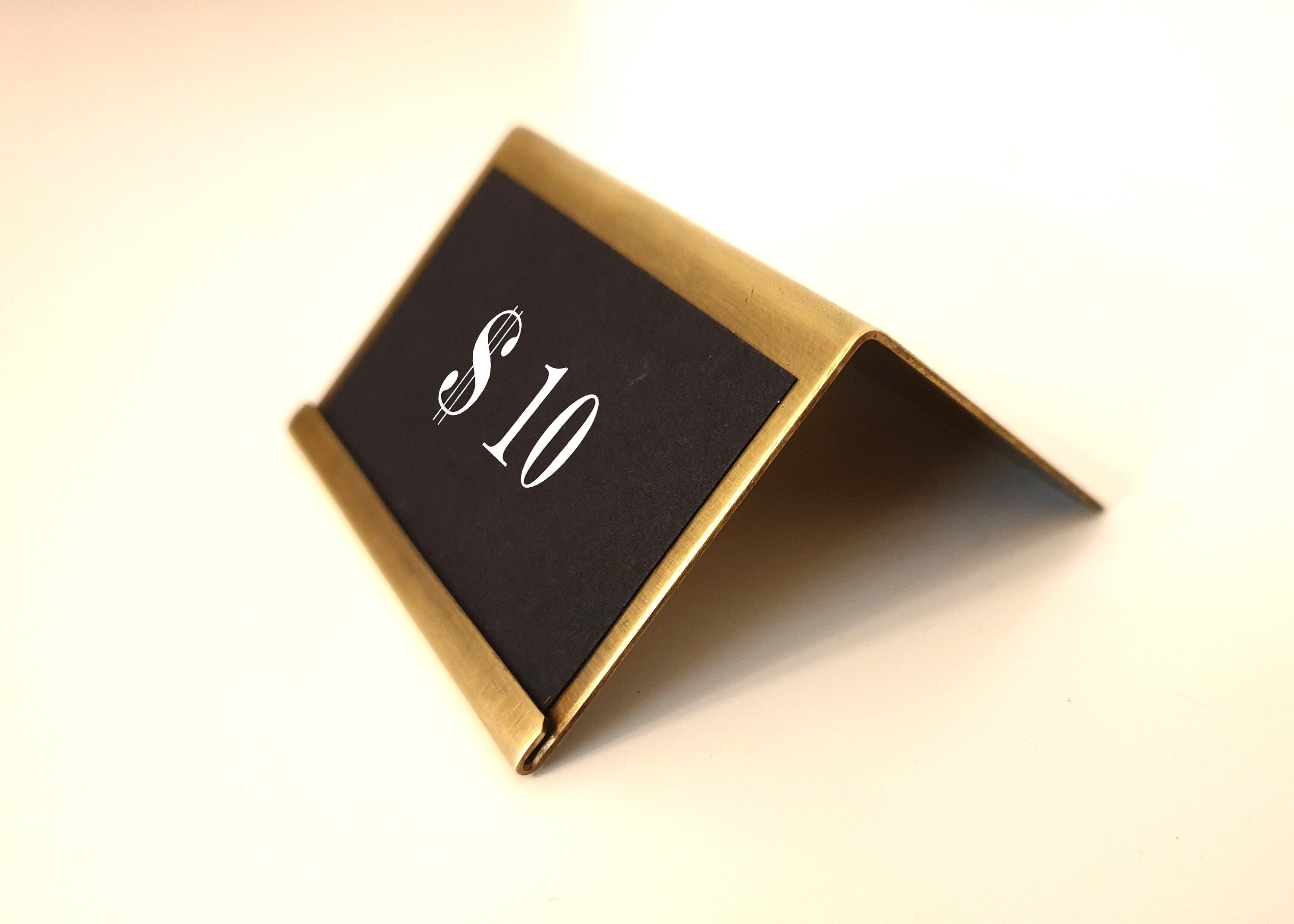 Modern Brass Price Tag Holder: Handmade Patina Finish
