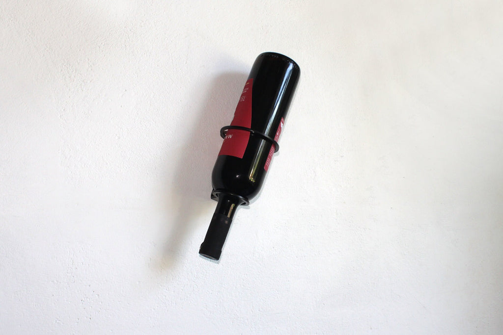 Upside Down Wine Bottle Holder: Powder Coated Steel Wall Mount