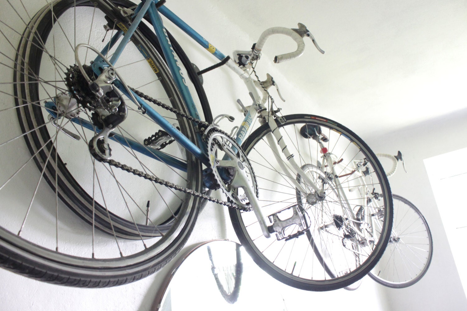 Bike hanger, Bicycle rack brackets, metal + leather
