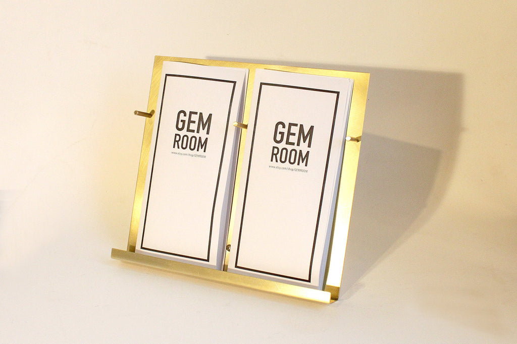 NEW Modern Brass Brochure Pamphlet Holder- minimalist brass metal Information stand, Brochures postcard display