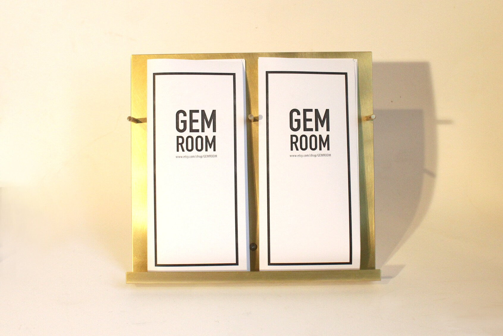 NEW Modern Brass Brochure Pamphlet Holder- minimalist brass metal Information stand, Brochures postcard display