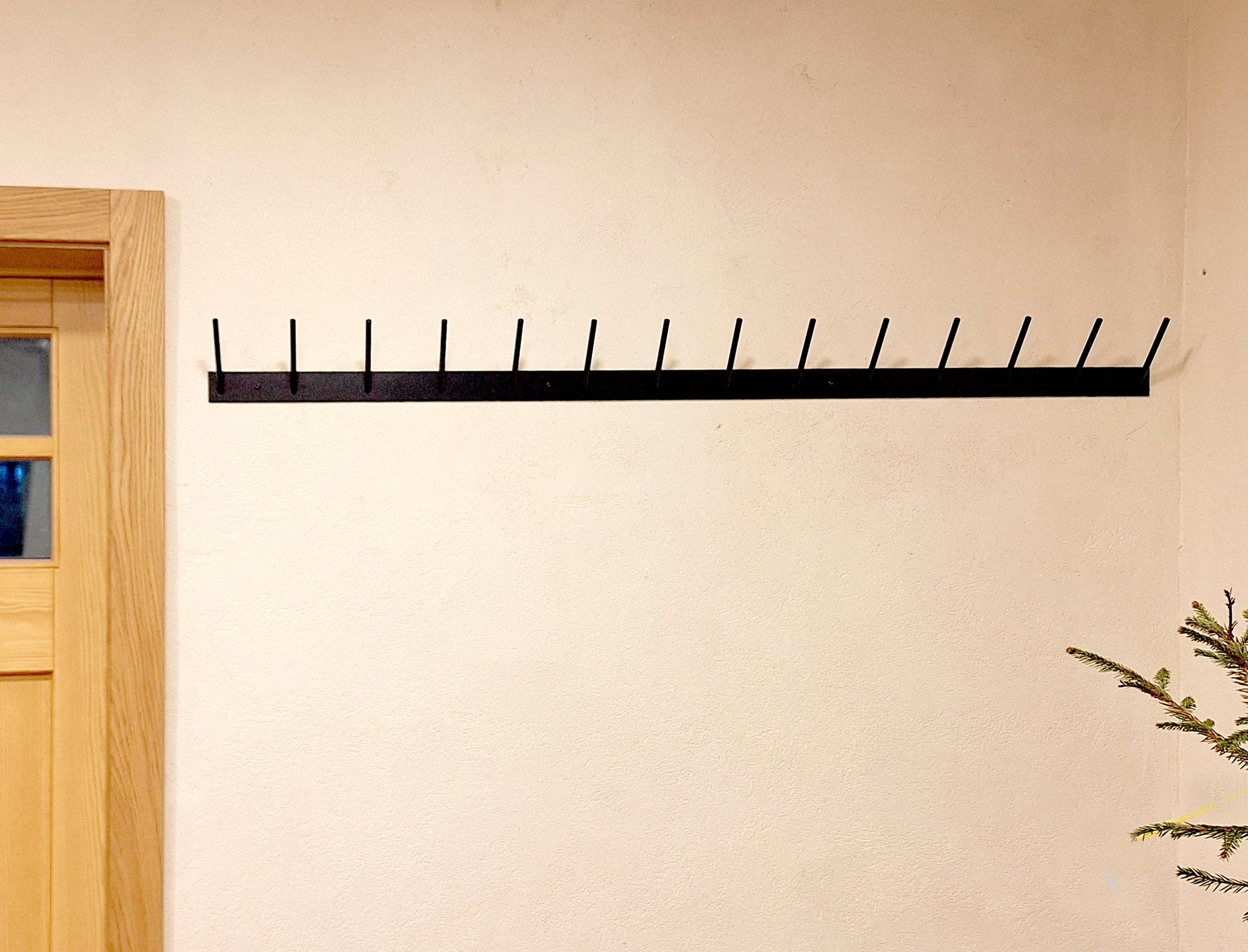 Black Metal Peg Rack: Wall Mounted Clothes and Bag Hanger