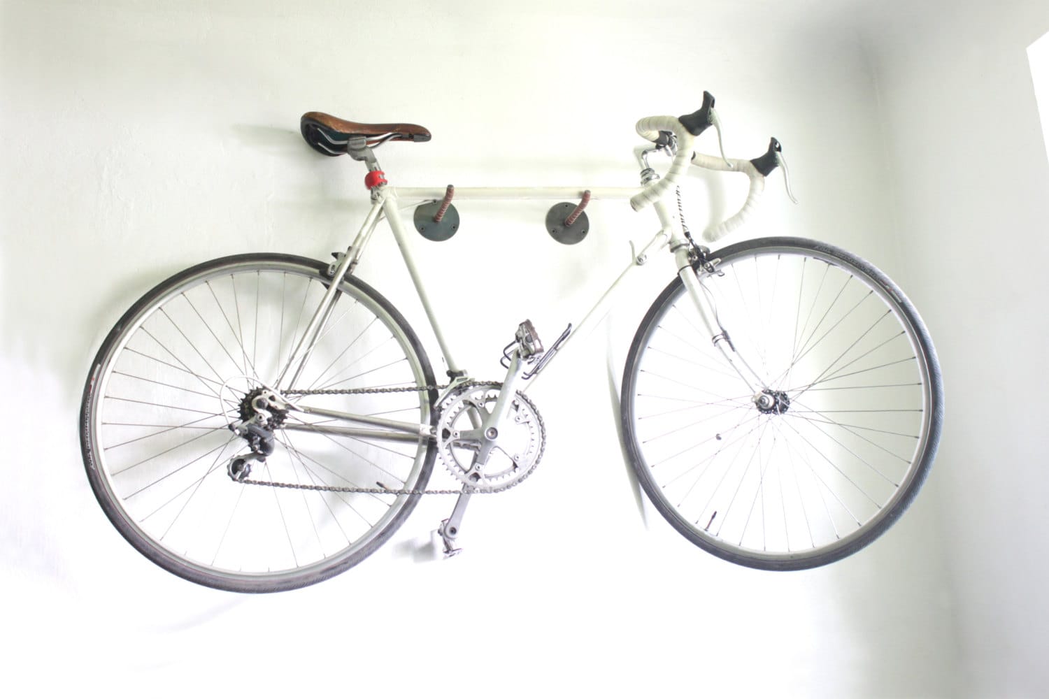 Bike hanger, Bicycle rack brackets, metal + leather