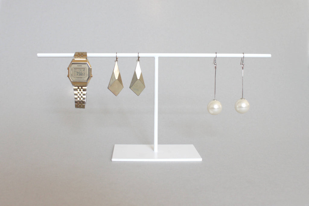 White Steel Jewelry Stand: Bracelet, Earring & Ring Display