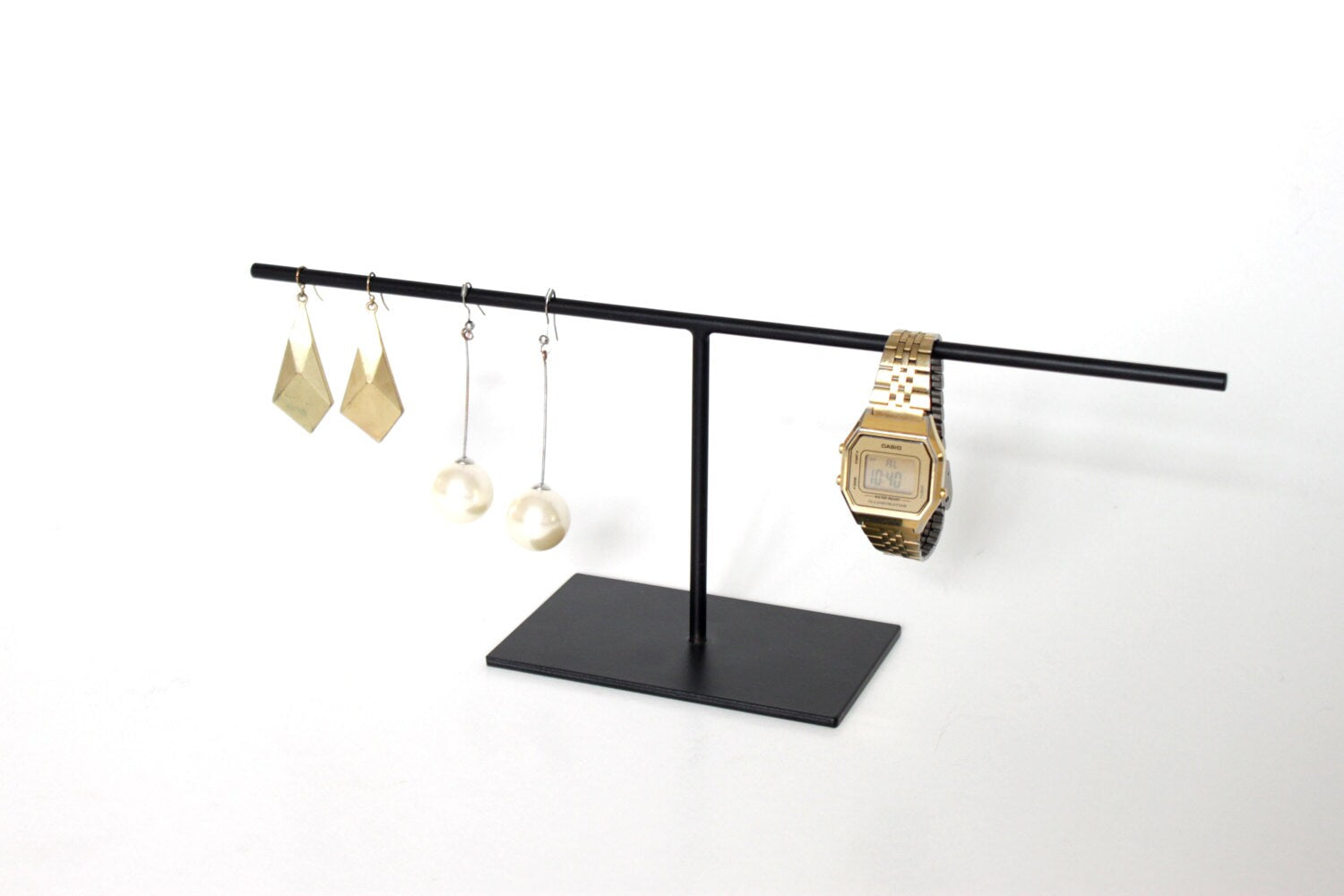 Black Steel Jewelry Stand: Bracelet, Watch, and Ring Holder