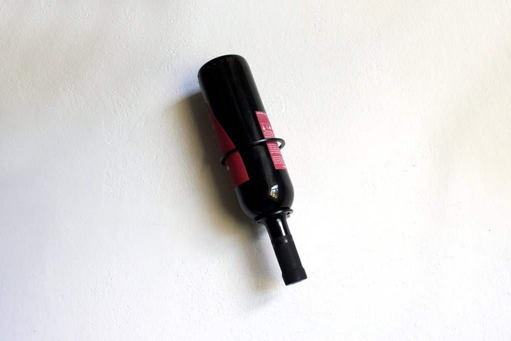 Upside Down Wine Bottle Holder: Powder Coated Steel Wall Mount