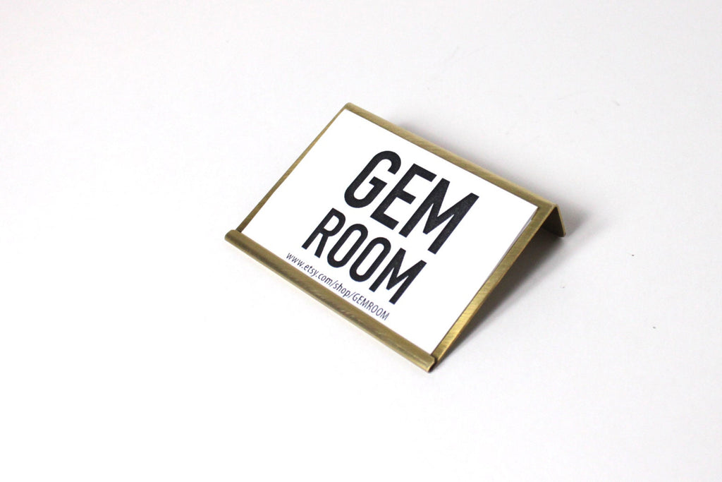 Modern Brass Price Tag Holder: Patina Finish Display