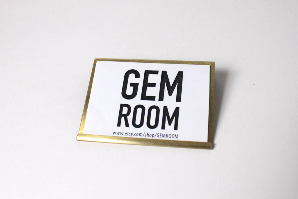 Modern Brass Price Tag Holder: Patina Finish Display