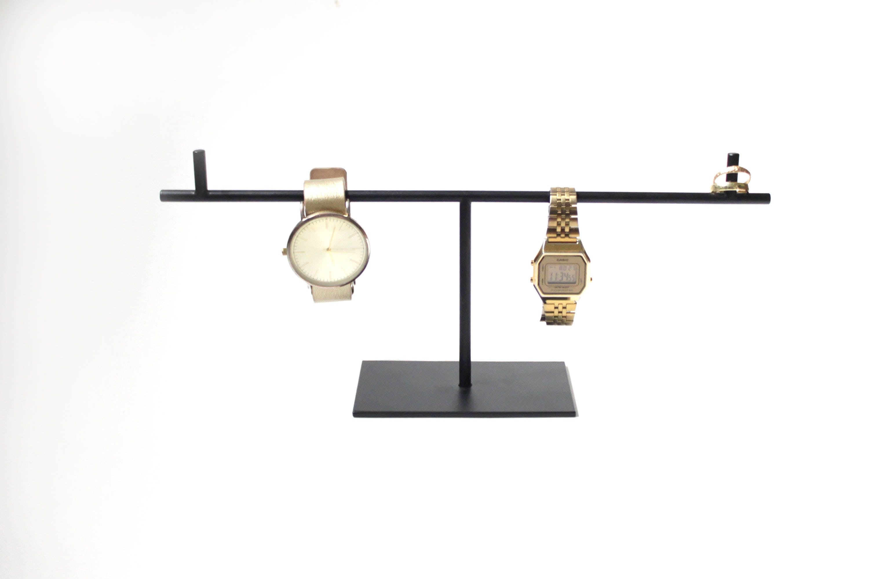Black Steel Jewelry Stand: Bracelet, Ring & Watch Display