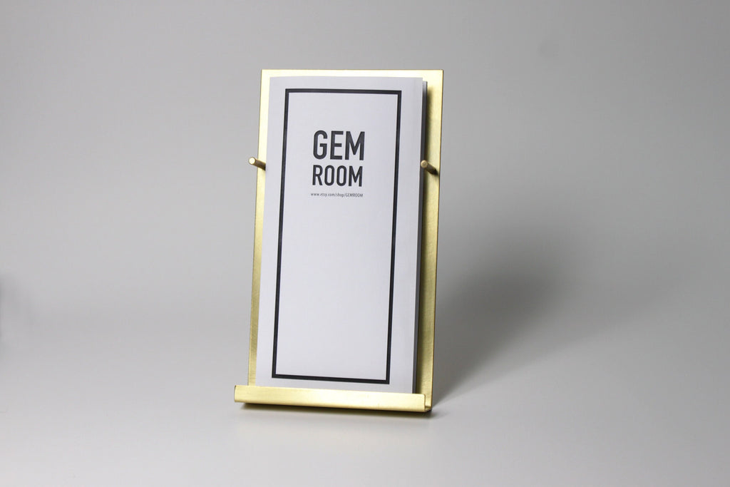 NEW Modern Brass Brochure Pamphlet Holder- Minimalist brass metal Information stand, Brochures postcard display