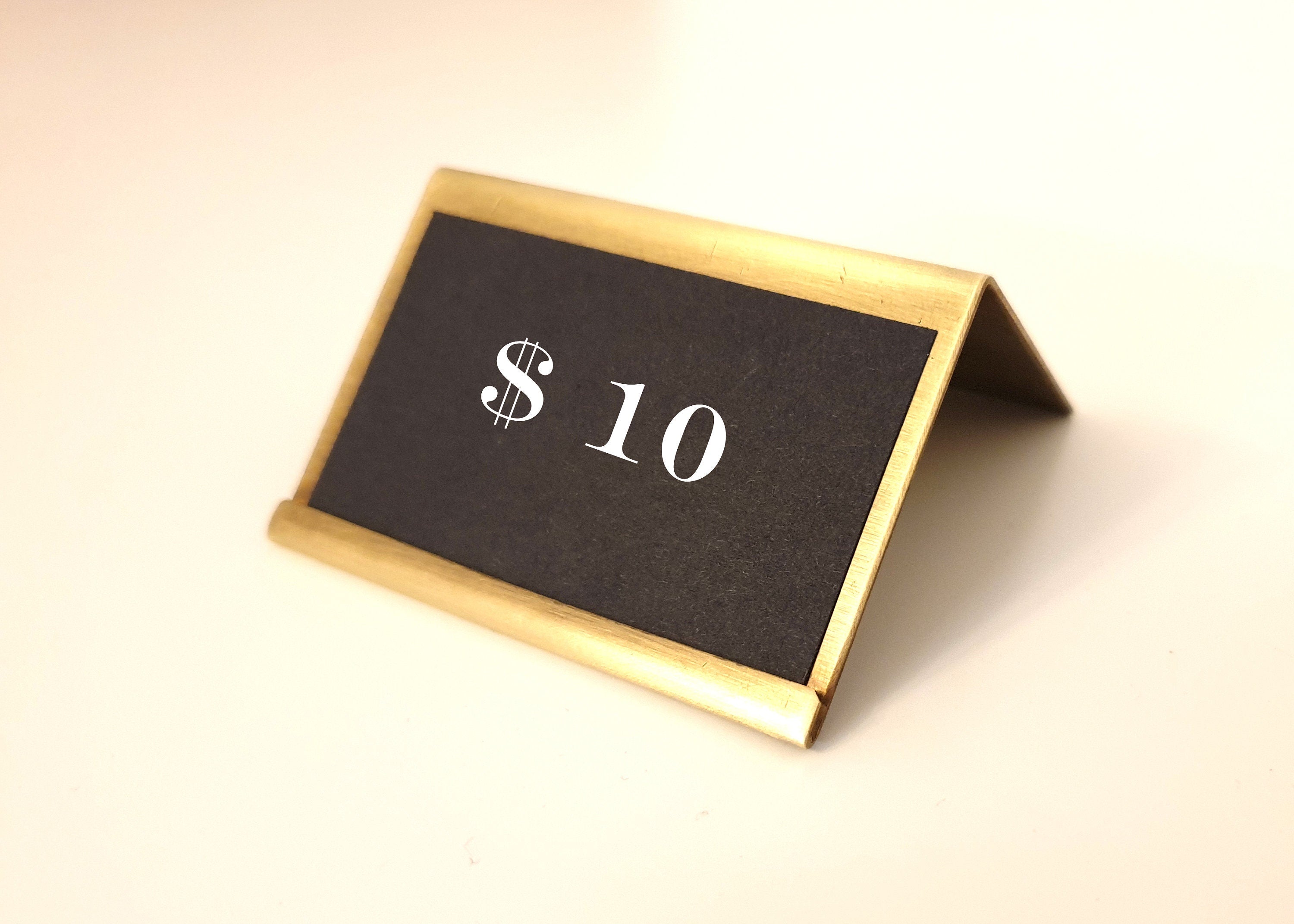 Modern Brass Price Tag Holder: Handmade Patina Finish