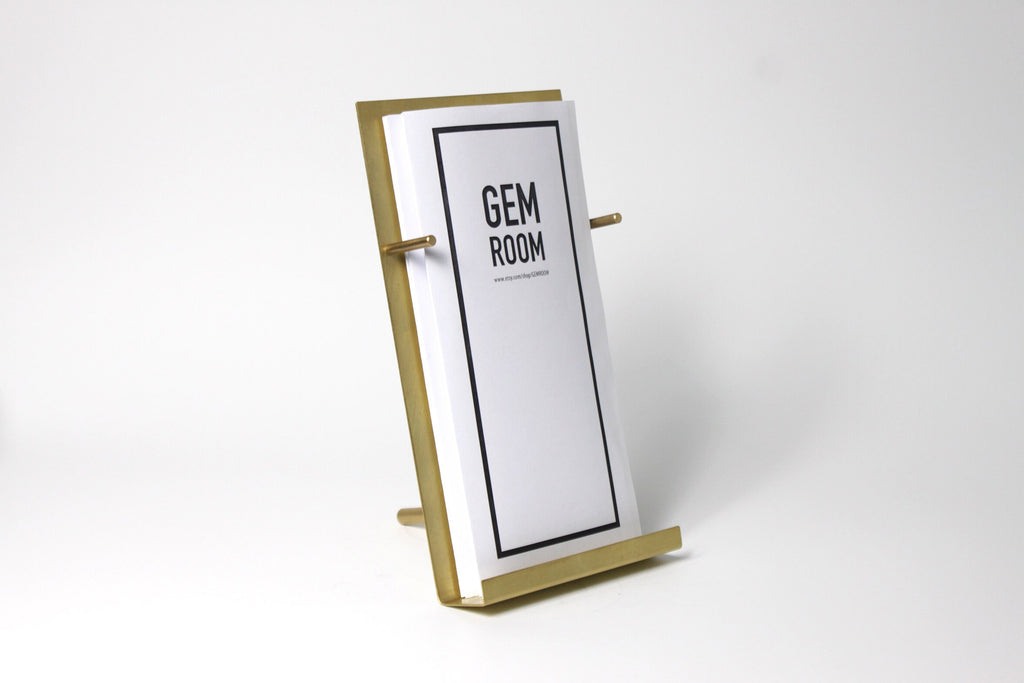 NEW Modern Brass Brochure Pamphlet Holder- Minimalist brass metal Information stand, Brochures postcard display