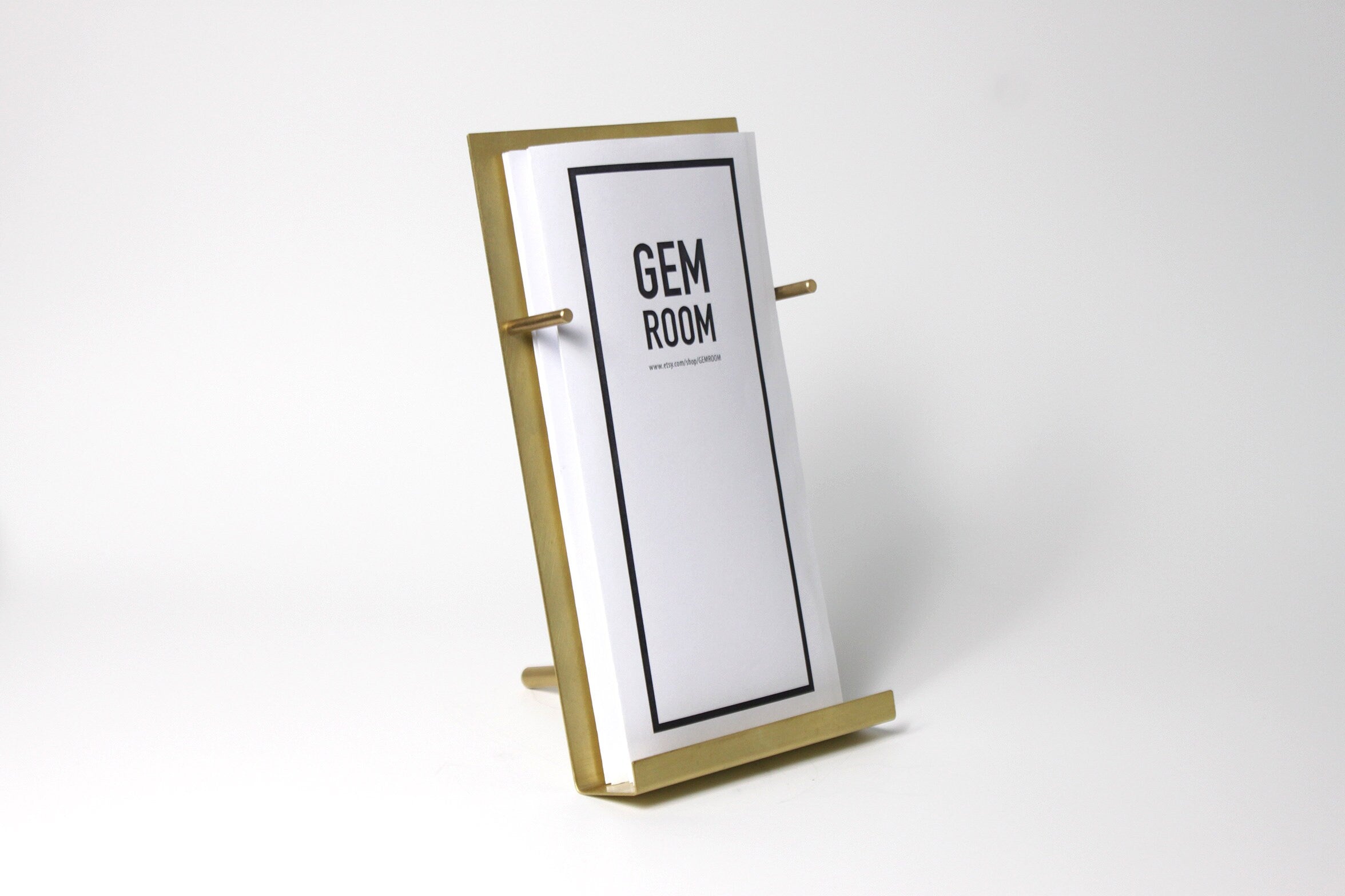 NEW Modern Brass Brochure Pamphlet Holder- Minimalist brass metal Information stand, Brochures postcard display