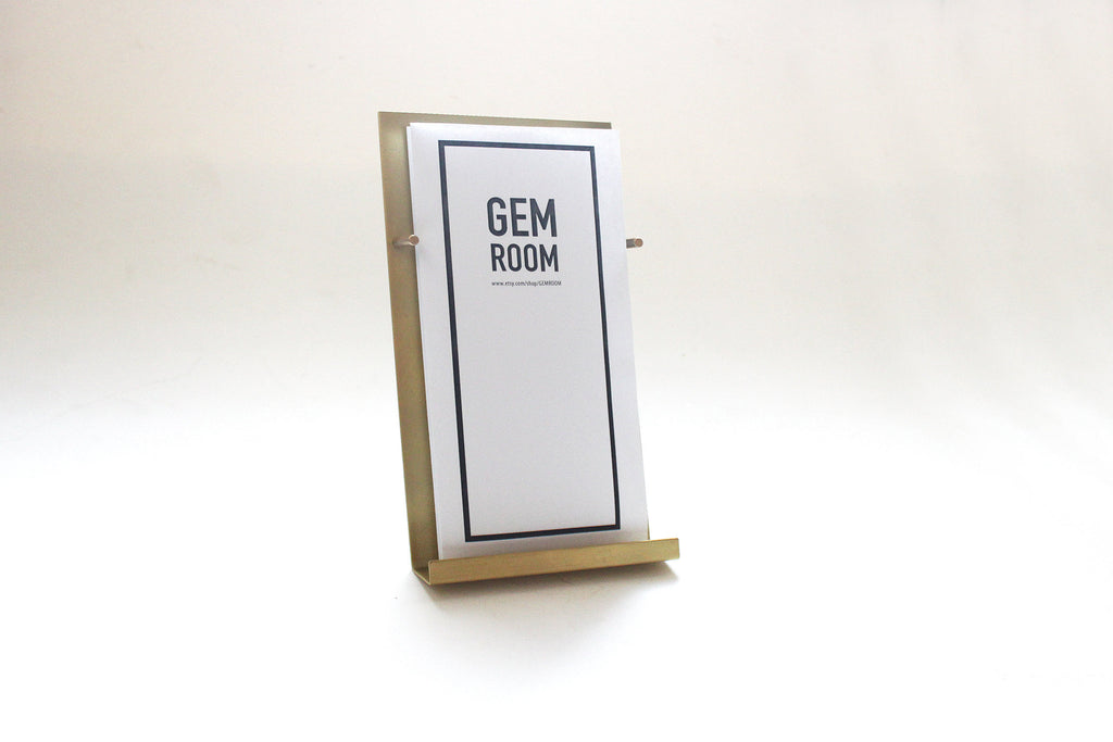 NEW Modern Brass Brochure Pamphlet Holder- minimalist brass metal Information stand, Brochures postcard display