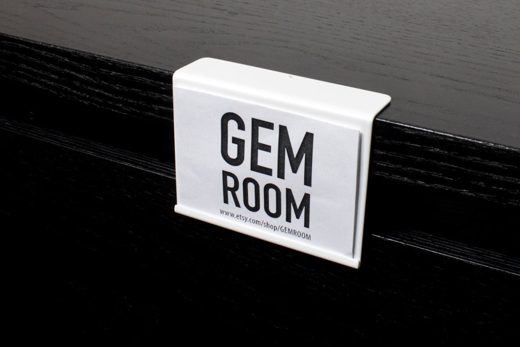 Modern Brass Price Tag Holder: Patina Finish Display