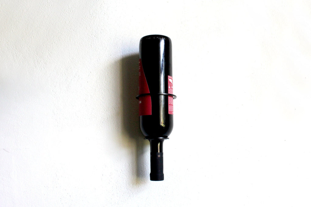 Upside Down Wine Bottle Holder: Powder Coated Steel Wall Mount